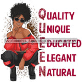 Queen Quality Unique Educated Elegant Natural Afro Woman Red Black Squatting SVG JPG PNG Vector Clipart Cricut Silhouette Cut Cutting