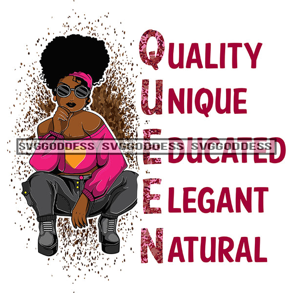 Queen Quality Unique Educated Elegant Natural Afro Boots Woman Pink Top Afro Hair Posing SVG JPG PNG Vector Clipart Cricut Silhouette Cut Cutting