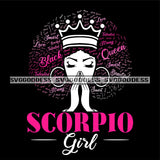 Scorpio Girl Afro Woman Crown Words In Hair Praying Hands Hoop Earrings SVG JPG PNG Vector Clipart Cricut Silhouette Cut Cutting