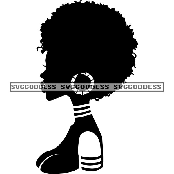 Afro Woman Silhouette  Earring Sideview Afro Hair Black SVG JPG PNG Vector Clipart Cricut Silhouette Cut Cutting