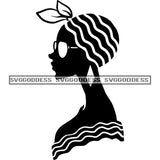 Afro Woman Silhouette  Earring Sideview Afro Hair Black Shawl Headwrap Black And White SVG JPG PNG Vector Clipart Cricut Silhouette Cut Cutting