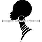 Afro Woman Silhouette African Earring Sideview Afro Hair Black Neck Black And White SVG JPG PNG Vector Clipart Cricut Silhouette Cut Cutting
