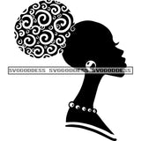 Afro Woman Silhouette Sideview Afro Hair Black Hair Swirls Bun Black And White SVG JPG PNG Vector Clipart Cricut Silhouette Cut Cutting