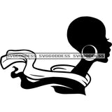 Afro Woman Silhouette Black And White Bald Scarf  SVG JPG PNG Vector Clipart Cricut Silhouette Cut Cutting