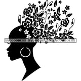 Afro Woman Silhouette Black And White Earrings Butterflies Butterfly Sideview SVG JPG PNG Vector Clipart Cricut Silhouette Cut Cutting