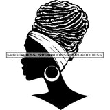 Afro Woman Silhouette Black And White Locs Dreadlocs Dreads Hair Headwrap SVG JPG PNG Vector Clipart Cricut Silhouette Cut Cutting