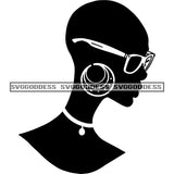 Afro Woman Silhouette Black And White Bald Necklace Hoop Earrings  Sunglasses SVG JPG PNG Vector Clipart Cricut Silhouette Cut Cutting