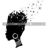 Afro Woman Silhouette Black And White Necklace Hoop Earrings Stars Sparkle SVG JPG PNG Vector Clipart Cricut Silhouette Cut Cutting