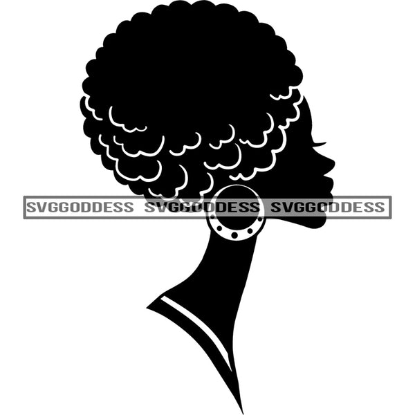 Afro Woman Silhouette Black And White Hoop Earrings Afro Hair SVG JPG PNG Vector Clipart Cricut Silhouette Cut Cutting