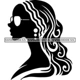 Afro Woman Silhouette Black And White Earrings Long Hair Sunglasses SVG JPG PNG Vector Clipart Cricut Silhouette Cut Cutting