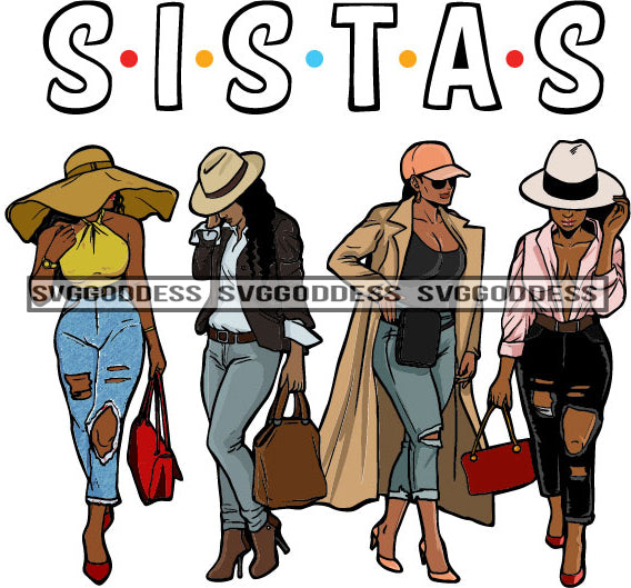 Sista's With Afro In Long Pants Sistas Best Friends Melanin Wearing Hat SVG JPG PNG Clipart Cricut Silhouette Cut Cutting