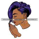 Hard Praying Hand African American Woman Close Eyes Afro Woman Wearing Hoop Earing Vector Design Element SVG JPG PNG Vector Clipart Cricut Silhouette Cut Cutting