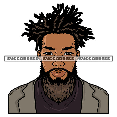 African American Man Locus Hairstyle Business Man Attitude Face Design Element Bard Style Vector White Background SVG JPG PNG Vector Clipart Cricut Silhouette Cut Cutting