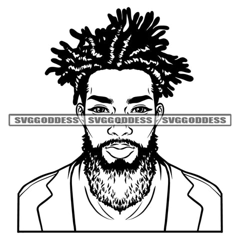 Black And White African American Man Locus Hairstyle Business Man Attitude Face Design Element Bard Style Vector White Background BW SVG JPG PNG Vector Clipart Cricut Silhouette Cut Cutting