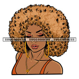 Gangster African American Woman Golden Puffy Hairstyle Wearing Hoop Earing Close Eyes Afro Girls Sexy Pose SVG JPG PNG Vector Clipart Cricut Silhouette Cut Cutting