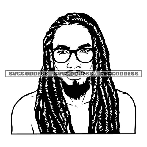 Black And White African American Man Wearing Sunglass Locus Long Hairstyle Design Element Vector White Background SVG JPG PNG BW Vector Clipart Cricut Silhouette Cut Cutting