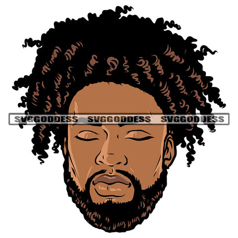 African American Man Close Eyes Afro Man Head Design Element Afro Hairstyle White Background Attitude Man Bard Style SVG JPG PNG Vector Clipart Cricut Silhouette Cut Cutting