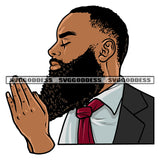 Hard Praying African American Man Close Eyes Business Man Close Wearing Coat Vector White Background Long Bard Stylish SVG JPG PNG Vector Clipart Cricut Silhouette Cut Cutting