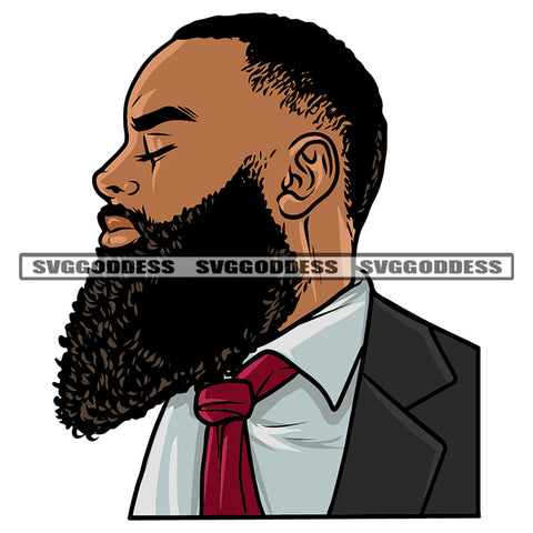 African American Man Close Eyes Business Man Close Wearing Coat Vector White Background Long Bard Stylish SVG JPG PNG Vector Clipart Cricut Silhouette Cut Cutting