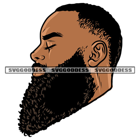 Afro Short Hairstyle African American Man Close Eyes Business Man Close Wearing Coat Vector White Background Long Bard Stylish SVG JPG PNG Vector Clipart Cricut Silhouette Cut Cutting