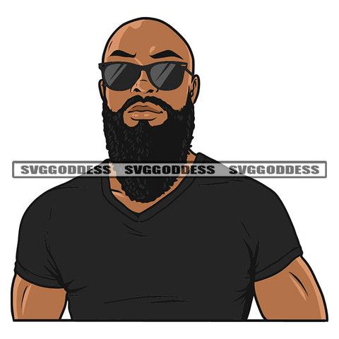 Gangster African American Man Wearing Sunglass And Black Color T-Shirt Design Element White Background Attitude Man SVG JPG PNG Vector Clipart Cricut Silhouette Cut Cutting