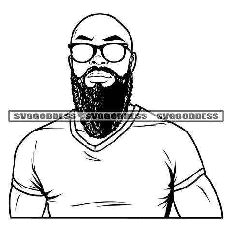 Black And White Gangster African American Man Wearing Sunglass And Black Color T-Shirt Design Element White Background Attitude Man SVG JPG PNG Vector Clipart Cricut Silhouette Cut Cutting