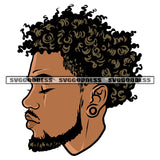 African American Man Head Artwork Design Element Afro Hairstyle White Background Man Close Eyes Bard Style SVG JPG PNG Vector Clipart Cricut Silhouette Cut Cutting