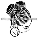 Black And White Melanin Woman Head Design Element BW Hand Hard Praying Vector Afro Hair Style White Background Color Artwork Side Face Wearing Boom Ear Ring Close Eye SVG JPG PNG Vector Clipart Cricut Cutting Files