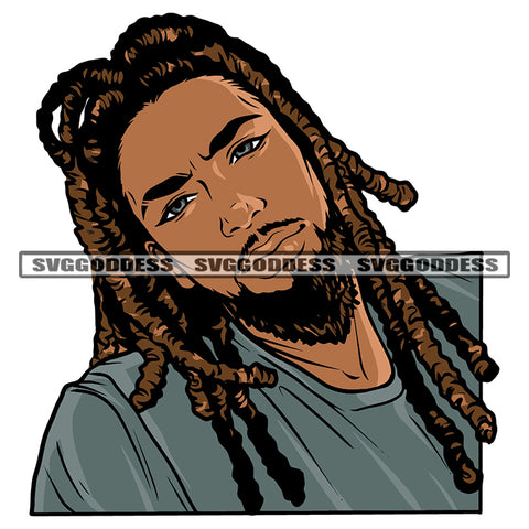 Locus Hairstyle African American Man Face Design Element Afro Man Smile Face Vector White Background Stylize Man Bard Style SVG JPG PNG Vector Clipart Cricut Silhouette Cut Cutting