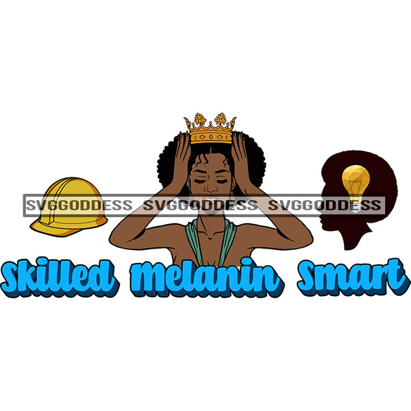 Afro Woman Talented Skilled Melanin Smart Crown Hard Hat SVG JPG PNG Vector Clipart Cricut Silhouette Cut Cutting