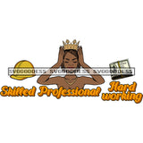 Afro Woman Skilled Professional Hard Working Woman Hardhat  SVG JPG PNG Vector Clipart Cricut Silhouette Cut Cutting