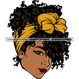 Smile Face Gangster Head Design Element African American Woman Curly Hairstyle Wearing Hoop Earing And Hair Band SVG JPG PNG Vector Clipart Cricut Silhouette Cut Cutting