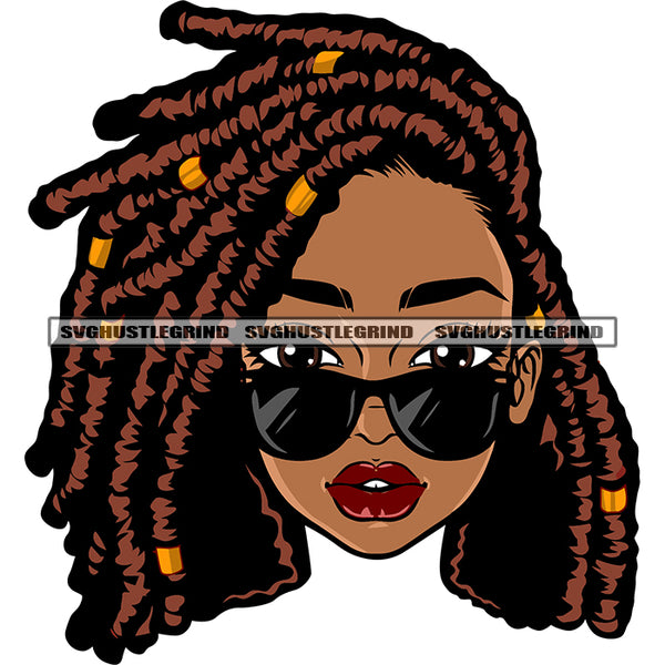 Locus Long Hairstyle African American Woman Wearing Sunglass Vector Afro Woman Smile Face White Background Design Element SVG JPG PNG Vector Clipart Cricut Silhouette Cut Cutting