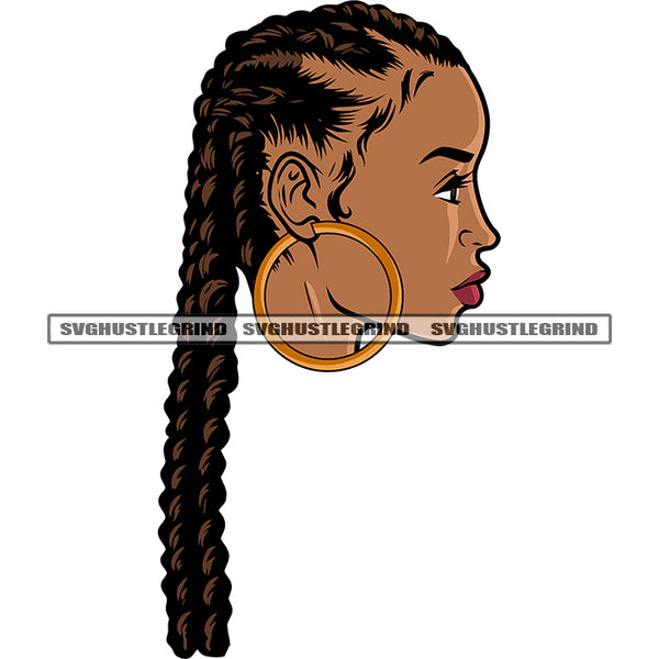 Black Woman Head Design Element African American Woman Wearing Hoop Earing Side Face Afro Girls SVG JPG PNG Vector Clipart Cricut Silhouette Cut Cutting