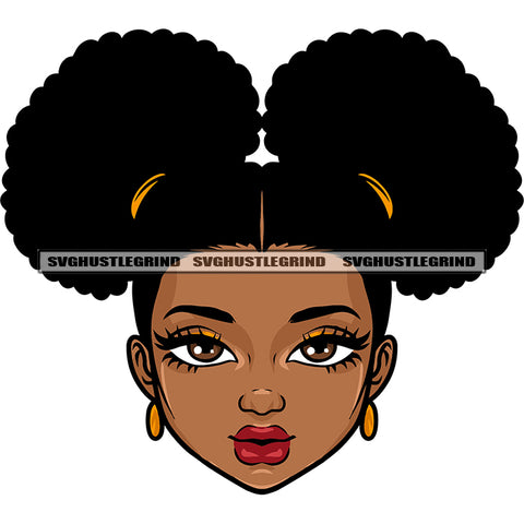 Puffy Hairstyle African American Girls Face Design Element Afro Girls Beautiful Eyes White Background SVG JPG PNG Vector Clipart Cricut Silhouette Cut Cutting