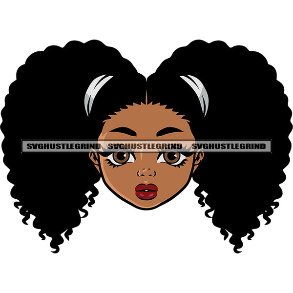 Little Girls African American Girls Head Design Element Afro Hairstyle White Background Beautiful Girls SVG JPG PNG Vector Clipart Cricut Silhouette Cut Cutting