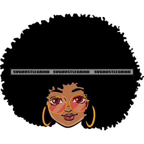 Cute African American Girls Wearing Hoop Earing And Sunglass Puffy Hairstyle Design Element White Background SVG JPG PNG Vector Clipart Cricut Silhouette Cut Cutting