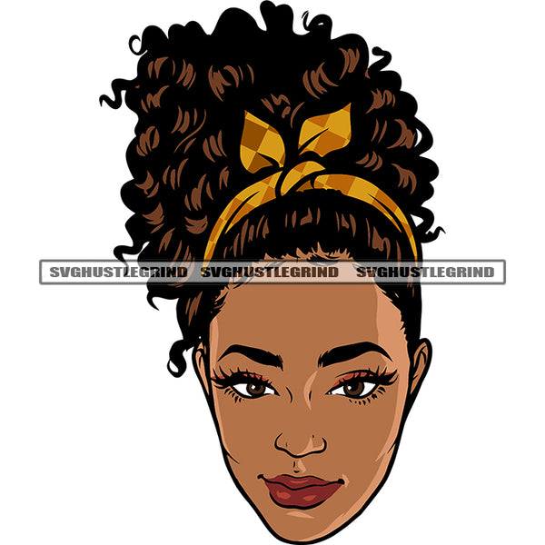 Smile Face African American Woman Head Design Element Wearing Hair Band White Background SVG JPG PNG Vector Clipart Cricut Silhouette Cut Cutting