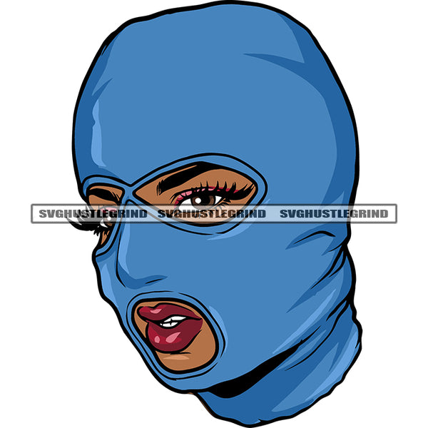 African American Woman Wearing Ski Mask Blue Color Design Element Afro Woman Cute Face SVG JPG PNG Vector Clipart Cricut Silhouette Cut Cutting