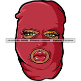 Gangster African American Woman Wearing Red Color Ski Mask Vector White Background Beautiful Eyes Design Element SVG JPG PNG Vector Clipart Cricut Silhouette Cut Cutting