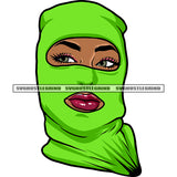 Afro Girls Wearing Green Color Ski Mask Hand Holding Mask Vector Design Element African American Open Eyes White Background SVG JPG PNG Vector Clipart Cricut Silhouette Cut Cutting