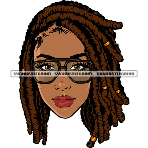 African American Girls Head Design Element Afro Girls Wearing Sunglass Afro Locus Hairstyle Smile Face Design Element SVG JPG PNG Vector Clipart Cricut Silhouette Cut Cutting