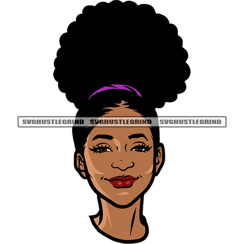 Black Beautiful African American Woman Face Design Element White Background Afro Short Hairstyle Cute Face SVG JPG PNG Vector Clipart Cricut Silhouette Cut Cutting