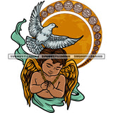 Hard Praying Hand African American Baby Angle With Golden Wings Pigeon Flying Logo Design Element White Background SVG JPG PNG Vector Clipart Cricut Silhouette Cut Cutting