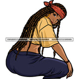 Sexy Pose African American Sitting Pose Design Element Locus Long Hairstyle And Wearing Hairband Hoop Earing White Background VG JPG PNG Vector Clipart Cricut Silhouette Cut Cutting