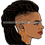 Mohawk Dreads African American Woman Face Design Element Afro Short Hairstyle White Background Wearing Hoop Earing SVG JPG PNG Vector Clipart Cricut Silhouette Cut Cutting