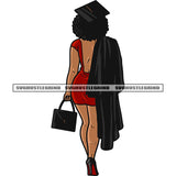 Graduate African American Woman Standing And Holding Bag Design Element Wearing Graduate Cap Afro Hairstyle White Background SVG JPG PNG Vector Clipart Cricut Silhouette Cut Cutting