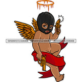 Gangster African American Angle Hand Holding Gun Wearing Ski Mask And Wings Crown Color Dripping Design Element SVG JPG PNG Vector Clipart Cricut Silhouette Cut Cutting