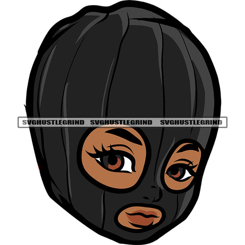 Cute Baby Face Wearing Ski Mask African American Angle Face Design Element White Background SVG JPG PNG Vector Clipart Cricut Silhouette Cut Cutting
