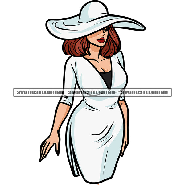 Gangster African American Woman Wearing Cowboy Hat Red Hat Design Element Cute Face Woman Design Element White Background SVG JPG PNG Vector Clipart Cricut Silhouette Cut Cutting